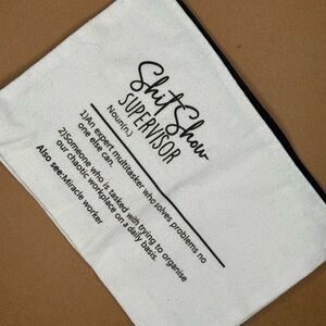 White and Black Text Pouch